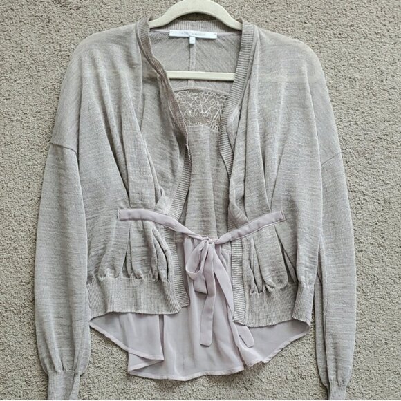 La Fee Maraboutee Women's Chic Beige Linen Blend Lace Detail Cardigan Size S - Picture 7 of 12